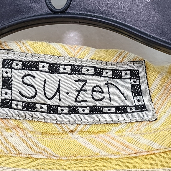 SuZen Women's Cotton Linen Stripes Keyhole Button Top - S - Picture 3 of 13